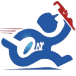 Blue cartoon figure running with a red pipe wrench, tools in its pocket, and motion lines behind—perfect for highlighting a plumber in Tampa.